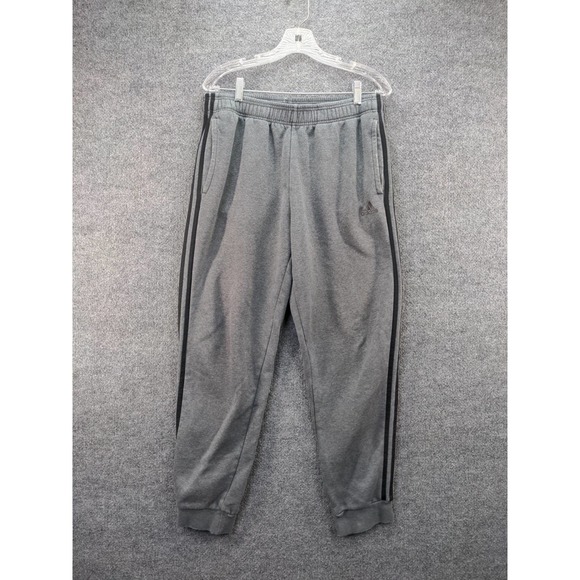 Adidas Athletic Sweatpants Size L Gray Black Stripes 15.5W 27.5 Inseam - Picture 1 of 11
